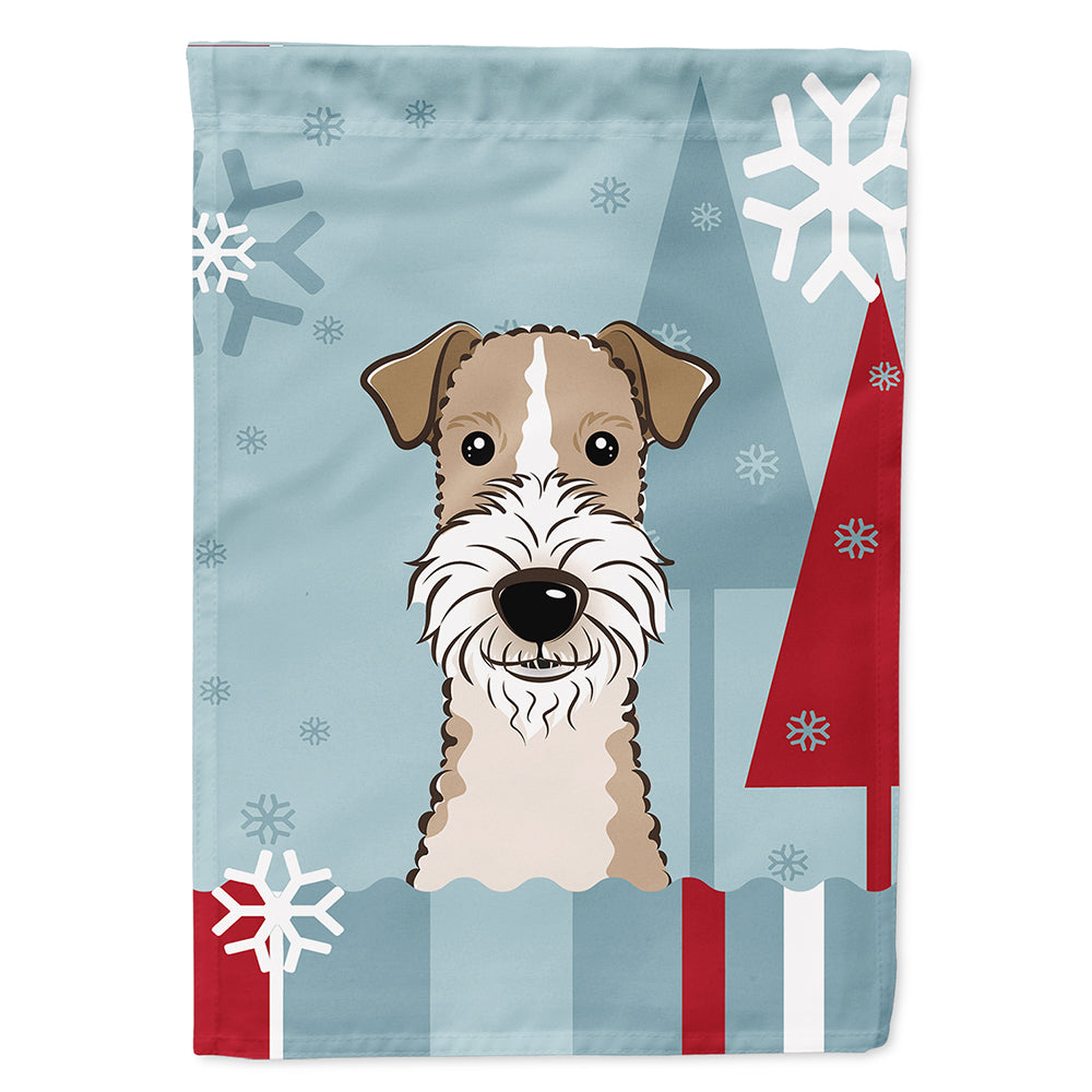 Winter Holiday Wire Haired Fox Terrier House Flag 28x40 Porch Sleeve Pole Decorative Outside Yard Banner Artwork Wall Hanging, Polyester