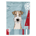Winter Holiday Wire Haired Fox Terrier House Flag 28x40 Porch Sleeve Pole Decorative Outside Yard Banner Artwork Wall Hanging, Polyester