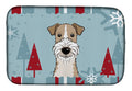 Winter Holiday Wire Haired Fox Terrier Dish Drying Mat Absorbent Dish Drying Mat Pad for Kitchen Counter Dish Drainer Mat for Countertop, 14 x 21", Multicolor