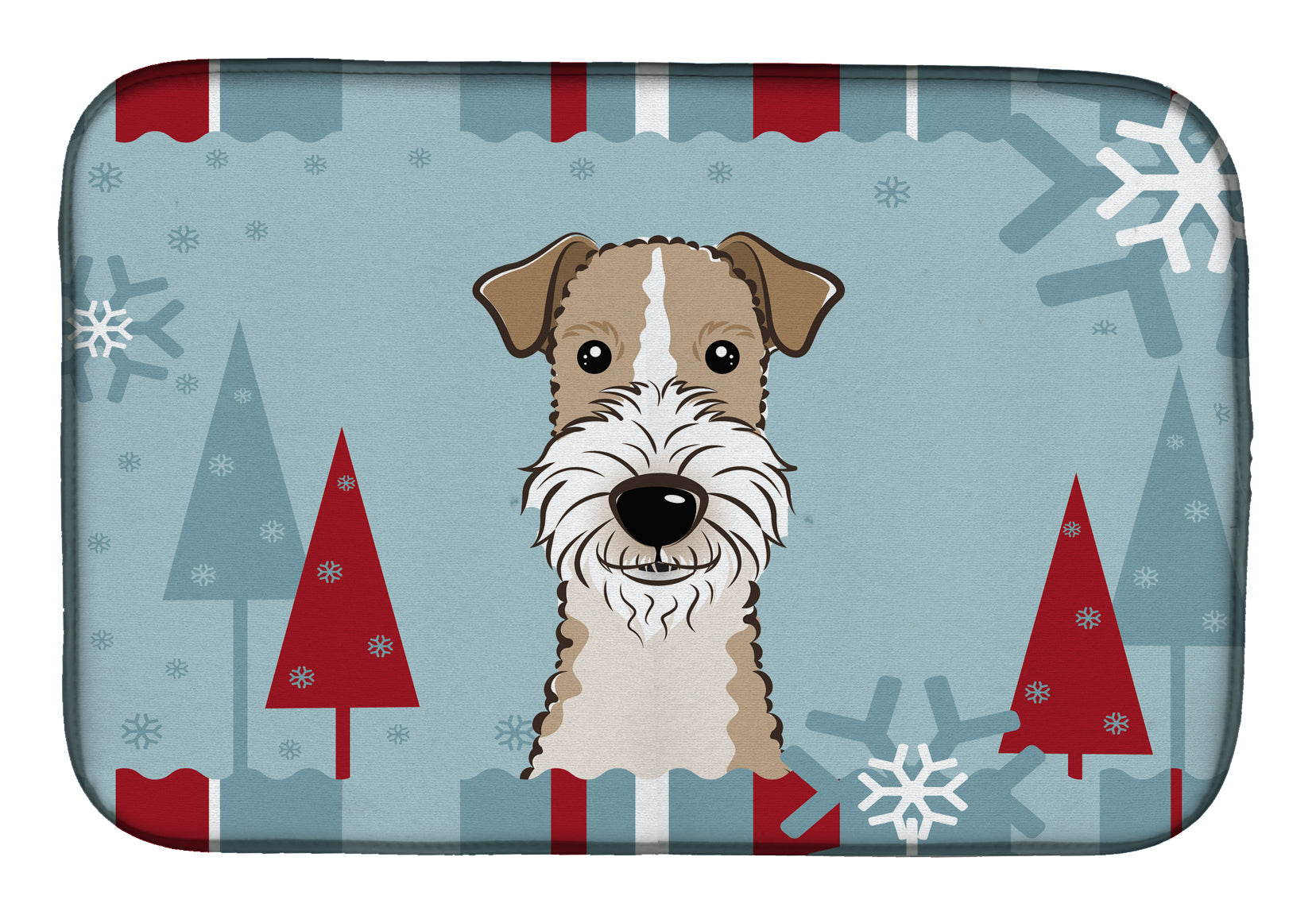 Winter Holiday Wire Haired Fox Terrier Dish Drying Mat Absorbent Dish Drying Mat Pad for Kitchen Counter Dish Drainer Mat for Countertop, 14 x 21", Multicolor