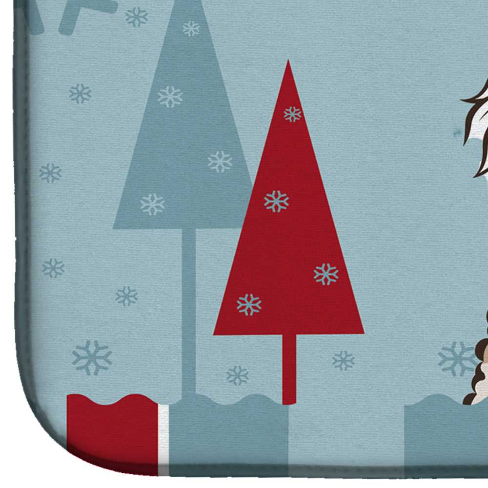 Winter Holiday Wire Haired Fox Terrier Dish Drying Mat Absorbent Dish Drying Mat Pad for Kitchen Counter Dish Drainer Mat for Countertop, 14 x 21", Multicolor