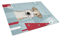 Winter Holiday Wire Haired Fox Terrier Cutting Board Tempered Glass Kitchen Cutting Surface, Heat Resistant Chopping, Non-Slip Feet, Food Prep & Serving