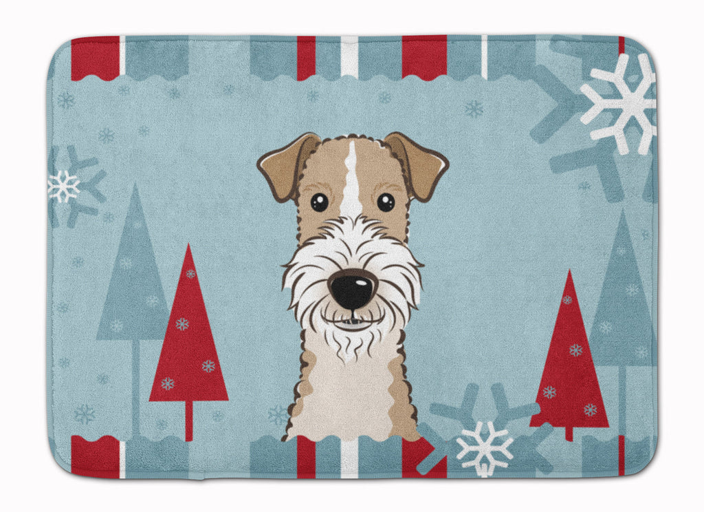 Winter Holiday Wire Haired Fox Terrier Memory Foam Kitchen Mat Machine Washable Anti-Fatigue Cushion Comfort Bath or Kitchen Rug