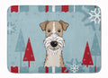 Winter Holiday Wire Haired Fox Terrier Memory Foam Kitchen Mat Machine Washable Anti-Fatigue Cushion Comfort Bath or Kitchen Rug
