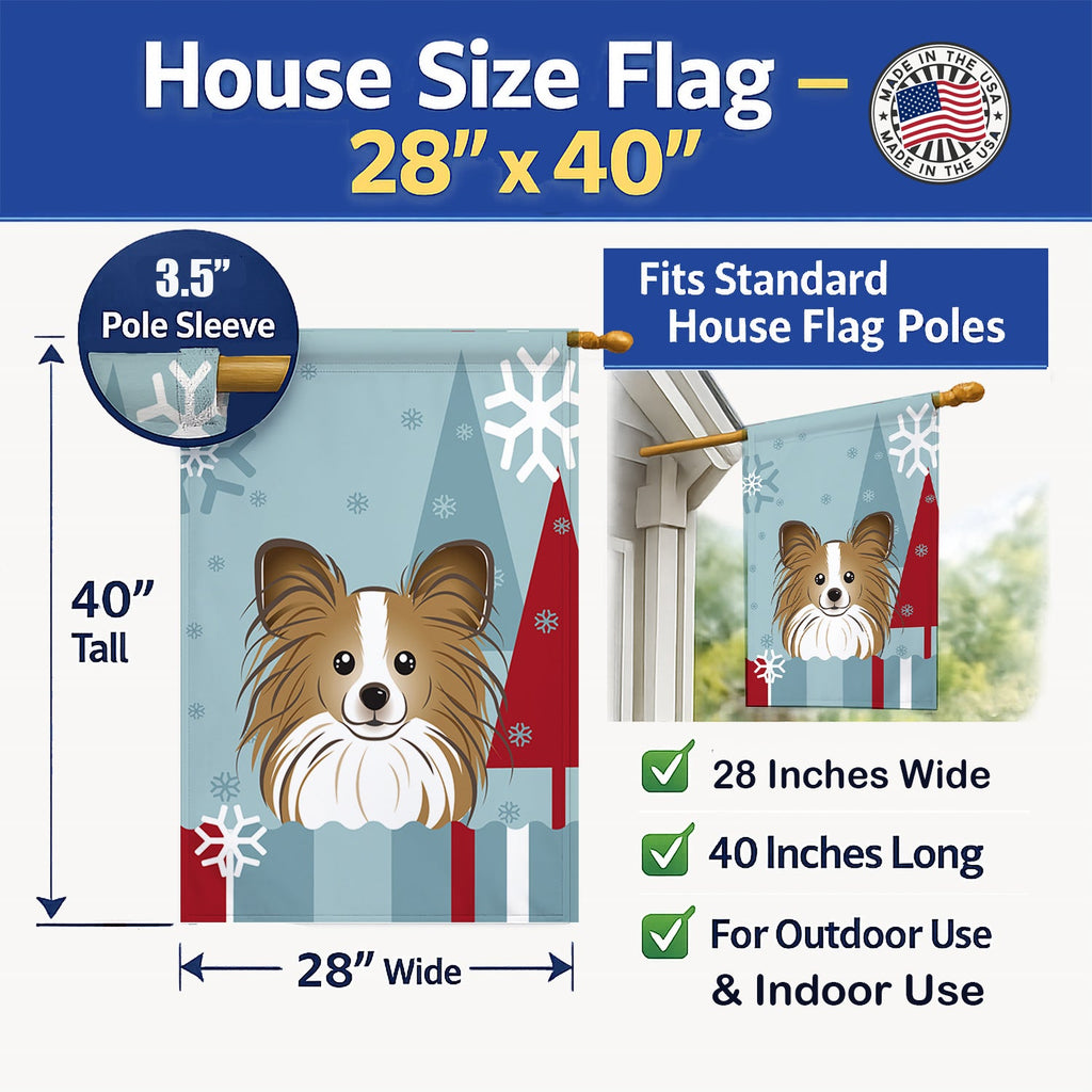 Winter Holiday Papillon House Flag 28x40 Porch Sleeve Pole Decorative Outside Yard Banner Artwork Wall Hanging, Polyester