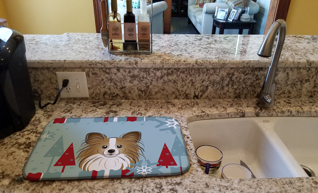 Winter Holiday Papillon Dish Drying Mat Absorbent Dish Drying Mat Pad for Kitchen Counter Dish Drainer Mat for Countertop, 14 x 21", Multicolor