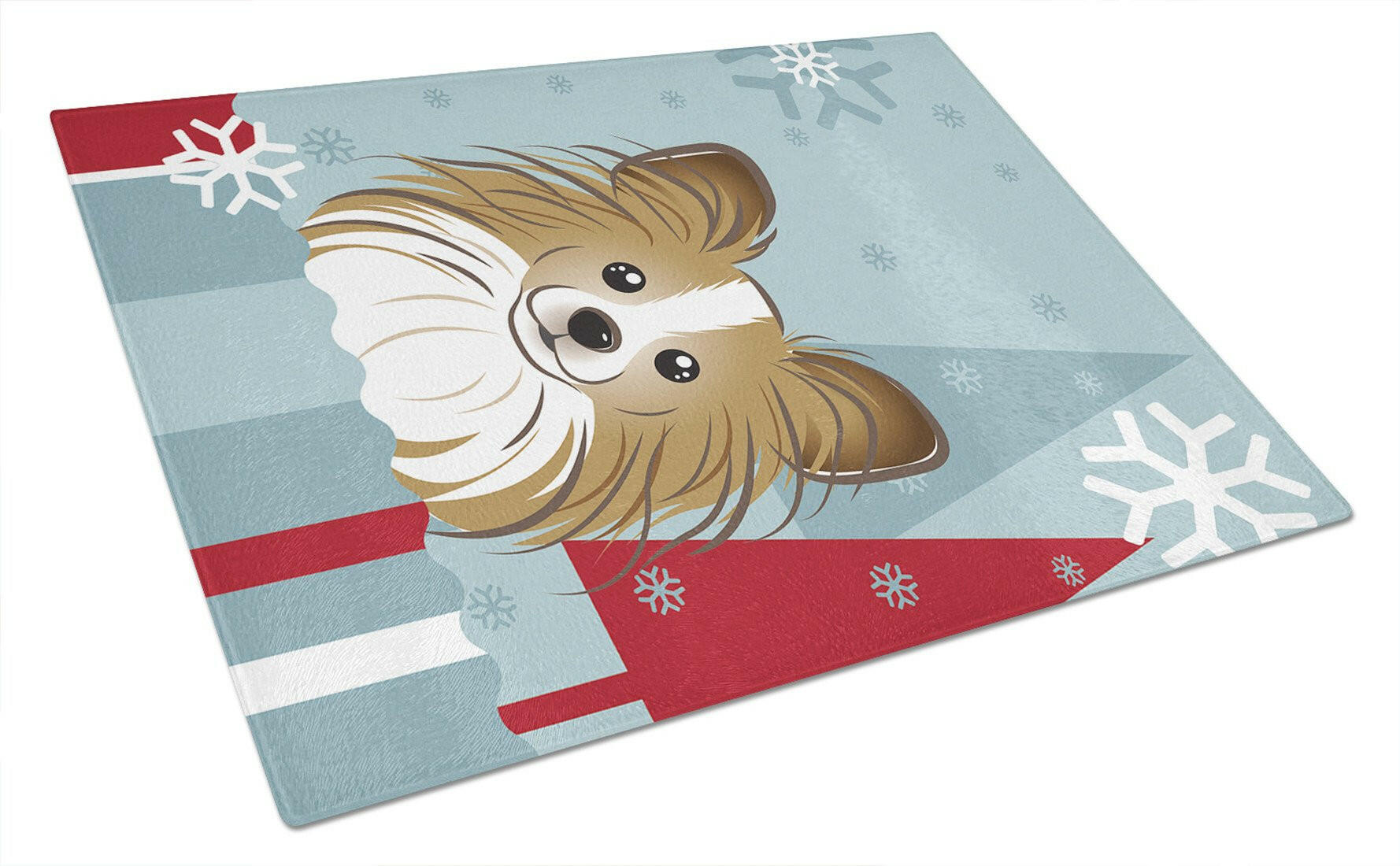 Winter Holiday Papillon Cutting Board Tempered Glass Kitchen Cutting Surface, Heat Resistant Chopping, Non-Slip Feet, Food Prep & Serving