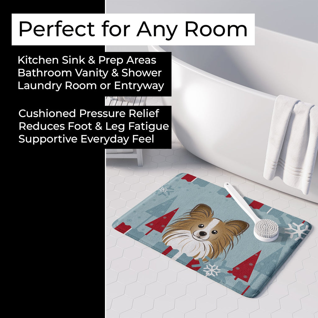 Winter Holiday Papillon Memory Foam Kitchen Mat Machine Washable Anti-Fatigue Cushion Comfort Bath or Kitchen Rug