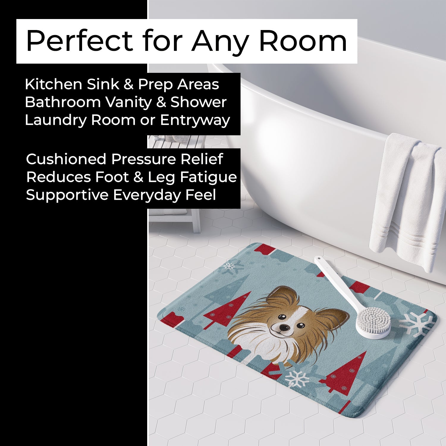 Winter Holiday Papillon Memory Foam Kitchen Mat Machine Washable Anti-Fatigue Cushion Comfort Bath or Kitchen Rug