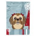 Winter Holiday Chocolate Brown Shih Tzu House Flag 28x40 Porch Sleeve Pole Decorative Outside Yard Banner Artwork Wall Hanging, Polyester