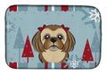 Winter Holiday Chocolate Brown Shih Tzu Dish Drying Mat Absorbent Dish Drying Mat Pad for Kitchen Counter Dish Drainer Mat for Countertop, 14 x 21", Multicolor