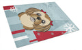 Winter Holiday Chocolate Brown Shih Tzu Cutting Board Tempered Glass Kitchen Cutting Surface, Heat Resistant Chopping, Non-Slip Feet, Food Prep & Serving