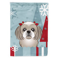 Winter Holiday Gray Silver Shih Tzu House Flag 28x40 Porch Sleeve Pole Decorative Outside Yard Banner Artwork Wall Hanging, Polyester
