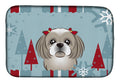 Winter Holiday Gray Silver Shih Tzu Dish Drying Mat Absorbent Dish Drying Mat Pad for Kitchen Counter Dish Drainer Mat for Countertop, 14 x 21", Multicolor