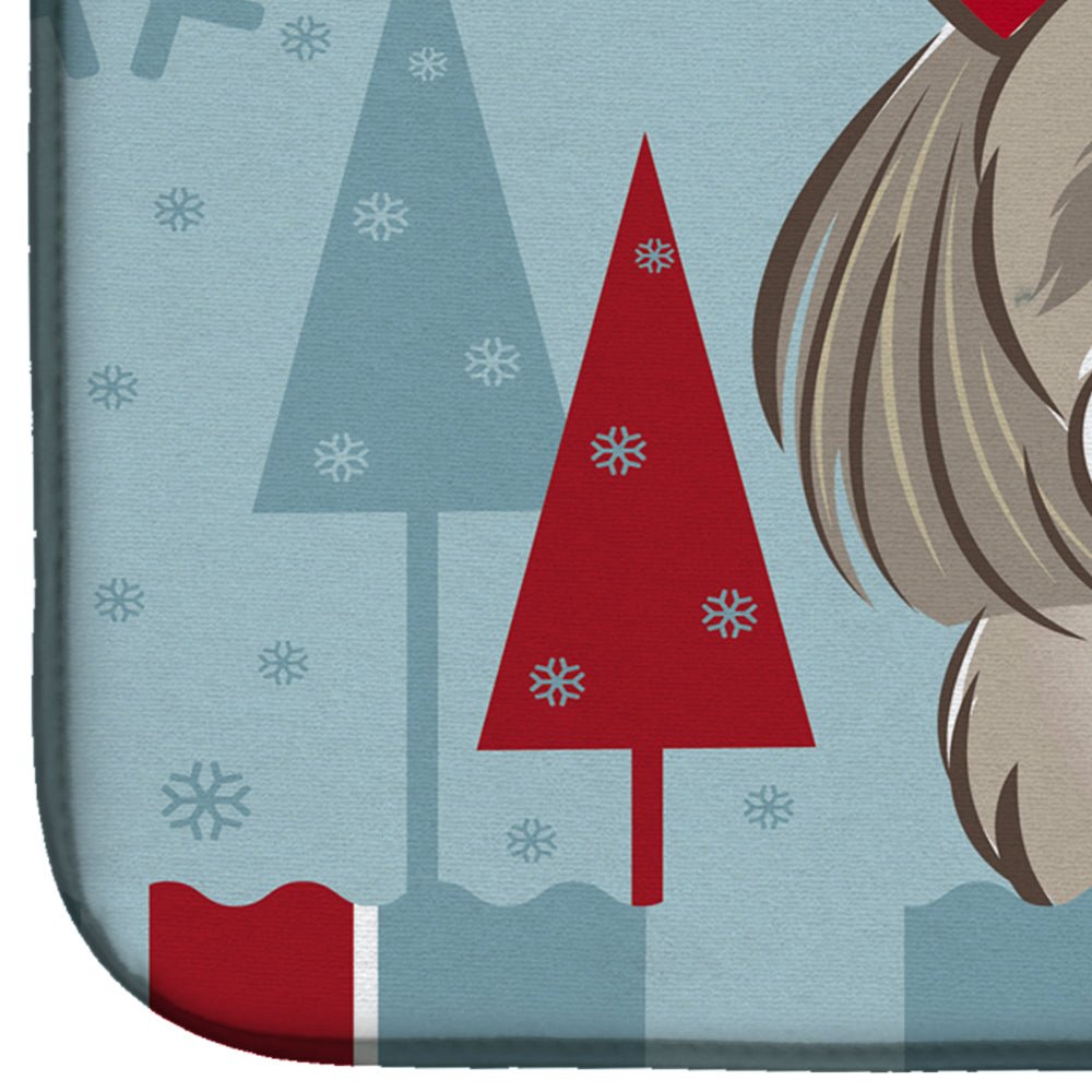 Winter Holiday Gray Silver Shih Tzu Dish Drying Mat Absorbent Dish Drying Mat Pad for Kitchen Counter Dish Drainer Mat for Countertop, 14 x 21", Multicolor
