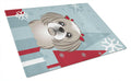 Winter Holiday Gray Silver Shih Tzu Cutting Board Tempered Glass Kitchen Cutting Surface, Heat Resistant Chopping, Non-Slip Feet, Food Prep & Serving