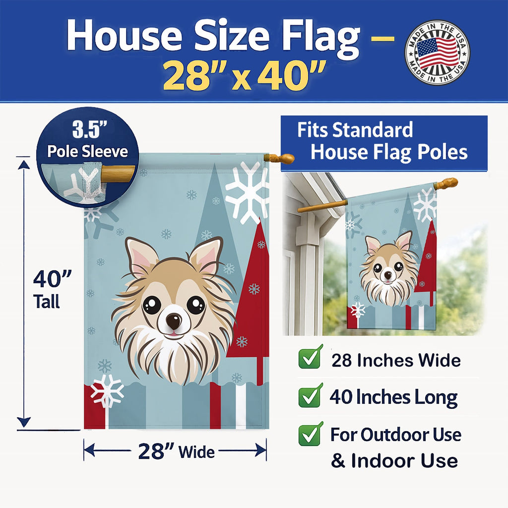 Winter Holiday Chihuahua House Flag 28x40 Porch Sleeve Pole Decorative Outside Yard Banner Artwork Wall Hanging, Polyester