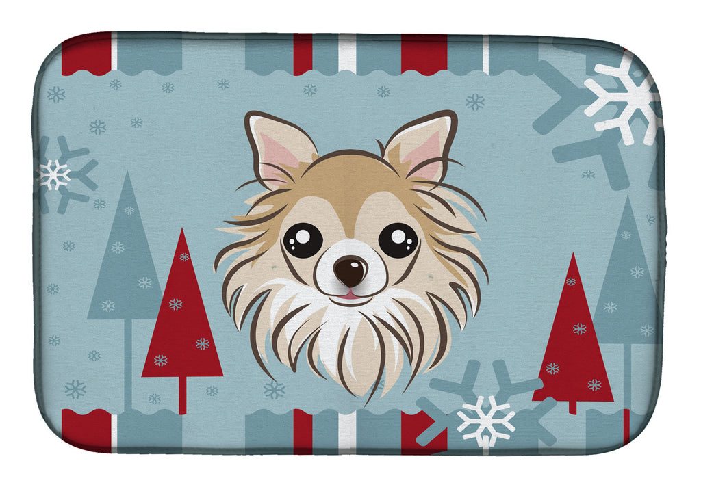 Winter Holiday Chihuahua Dish Drying Mat Absorbent Dish Drying Mat Pad for Kitchen Counter Dish Drainer Mat for Countertop, 14 x 21", Multicolor