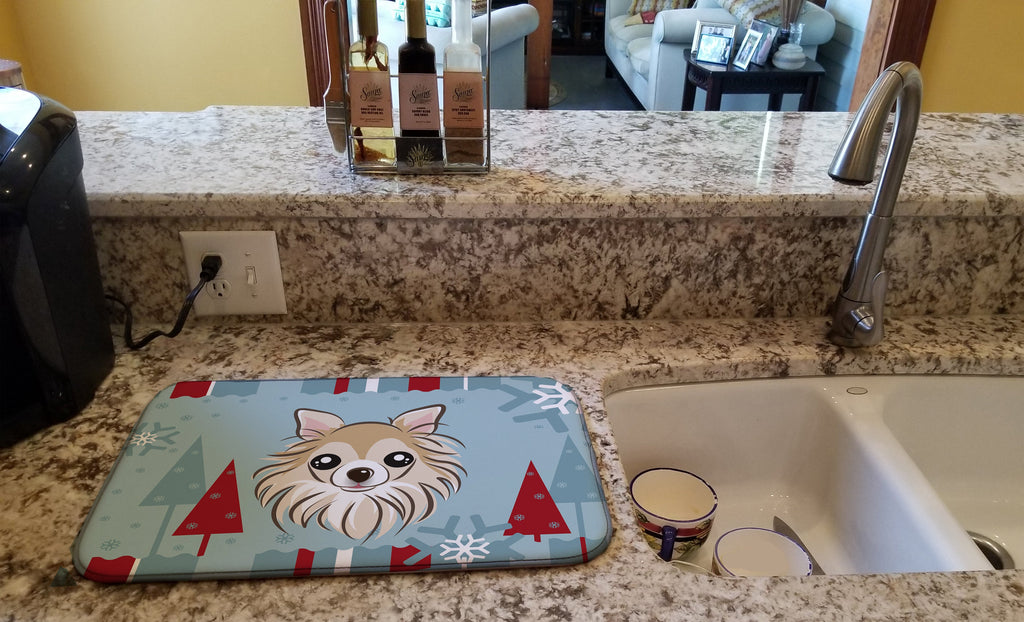 Winter Holiday Chihuahua Dish Drying Mat Absorbent Dish Drying Mat Pad for Kitchen Counter Dish Drainer Mat for Countertop, 14 x 21", Multicolor