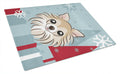 Winter Holiday Chihuahua Cutting Board Tempered Glass Kitchen Cutting Surface, Heat Resistant Chopping, Non-Slip Feet, Food Prep & Serving