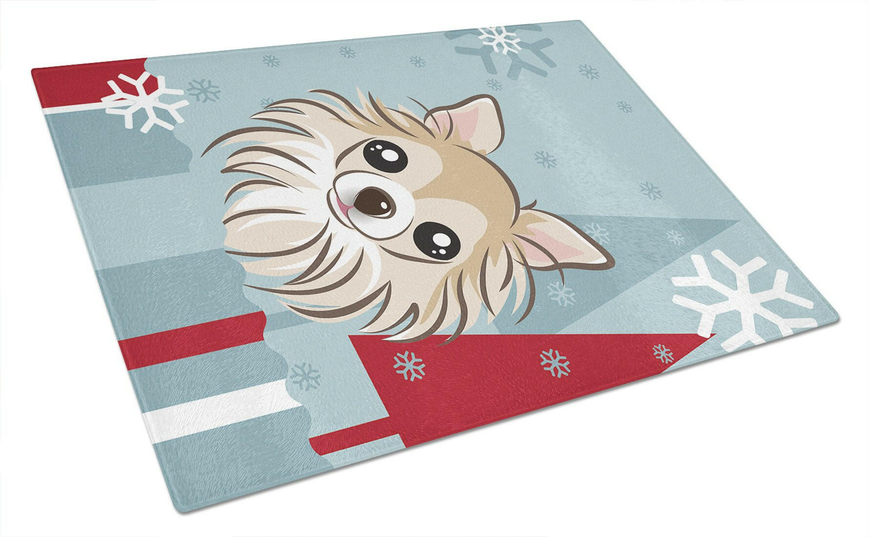 Winter Holiday Chihuahua Cutting Board Tempered Glass Kitchen Cutting Surface, Heat Resistant Chopping, Non-Slip Feet, Food Prep & Serving