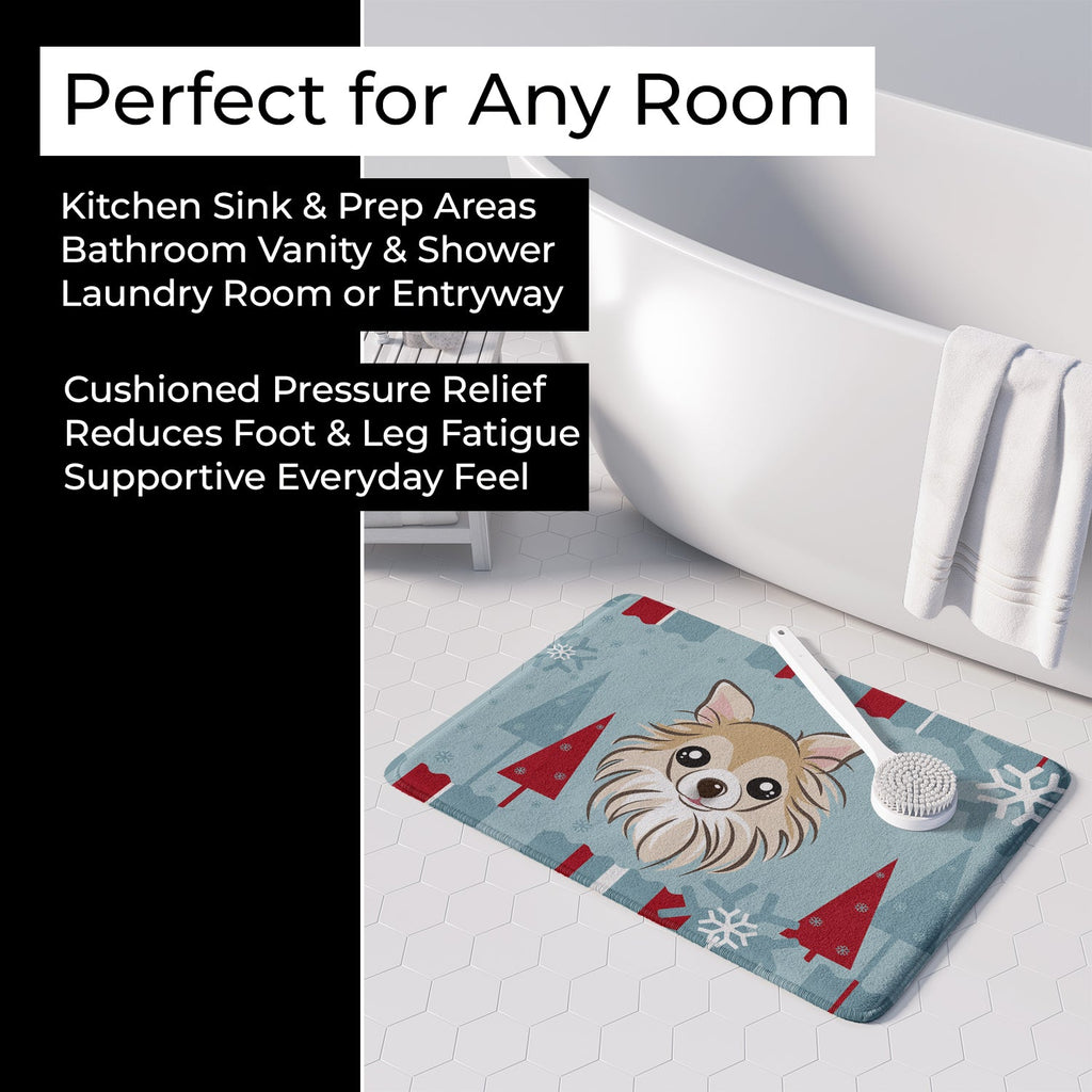 Winter Holiday Chihuahua Memory Foam Kitchen Mat Machine Washable Anti-Fatigue Cushion Comfort Bath or Kitchen Rug