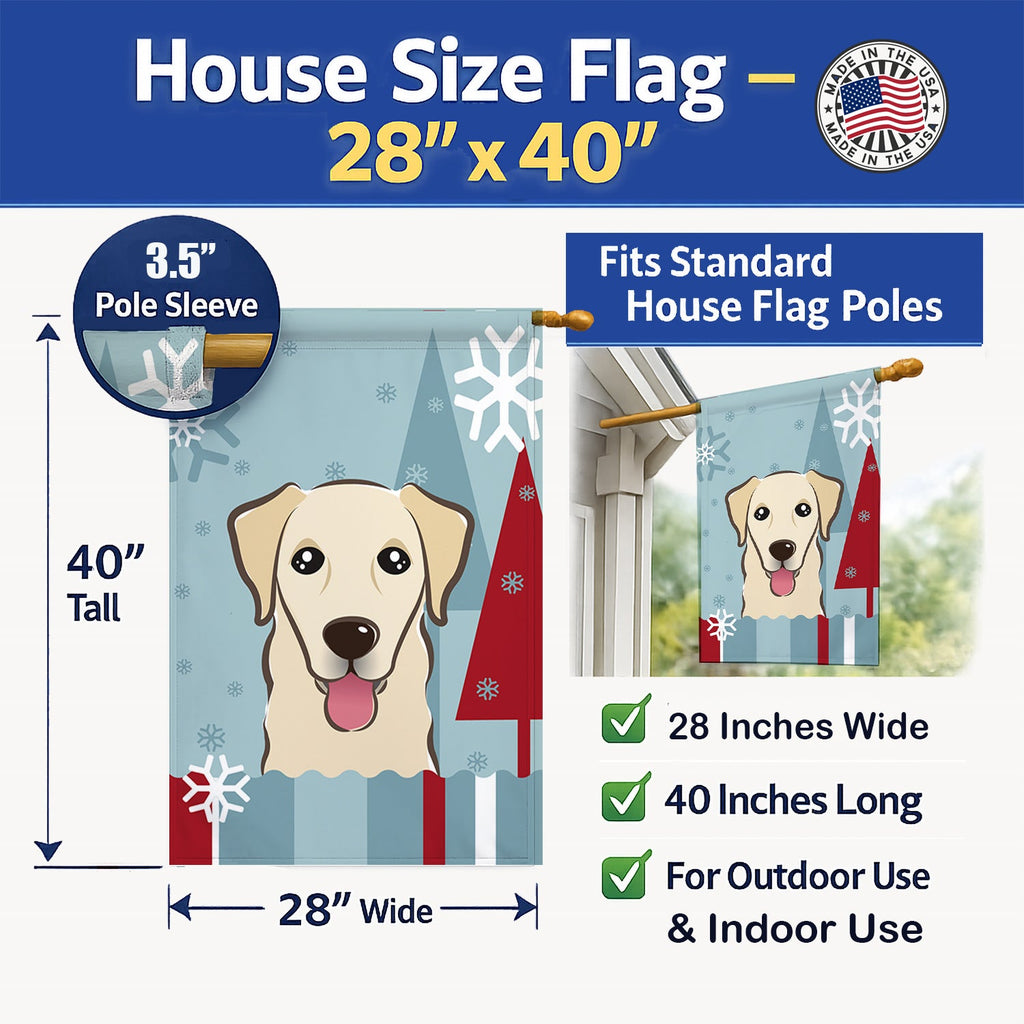 Winter Holiday Golden Retriever House Flag 28x40 Porch Sleeve Pole Decorative Outside Yard Banner Artwork Wall Hanging, Polyester