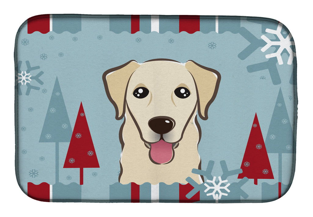 Winter Holiday Golden Retriever Dish Drying Mat Absorbent Dish Drying Mat Pad for Kitchen Counter Dish Drainer Mat for Countertop, 14 x 21", Multicolor