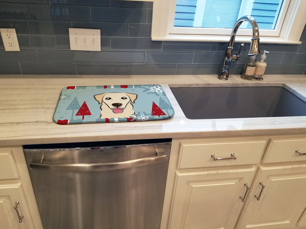 Winter Holiday Golden Retriever Dish Drying Mat Absorbent Dish Drying Mat Pad for Kitchen Counter Dish Drainer Mat for Countertop, 14 x 21", Multicolor
