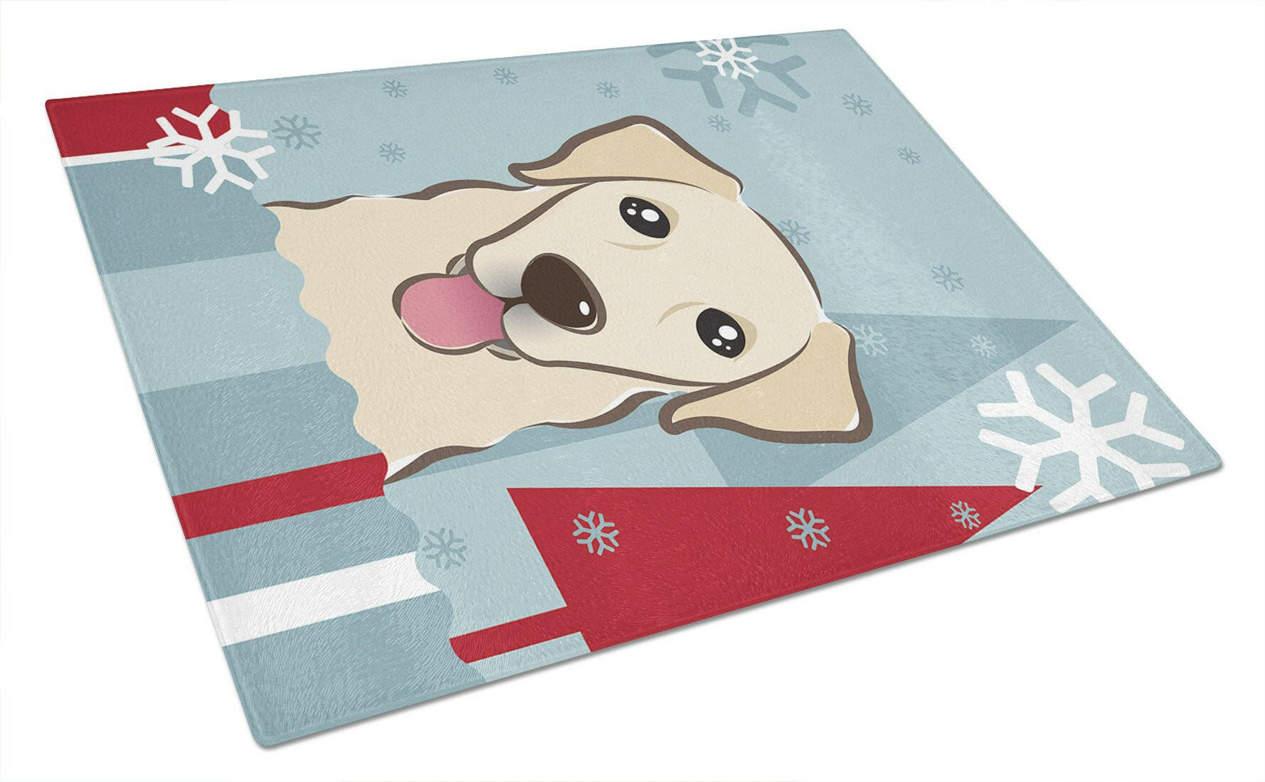 Winter Holiday Golden Retriever Cutting Board Tempered Glass Kitchen Cutting Surface, Heat Resistant Chopping, Non-Slip Feet, Food Prep & Serving