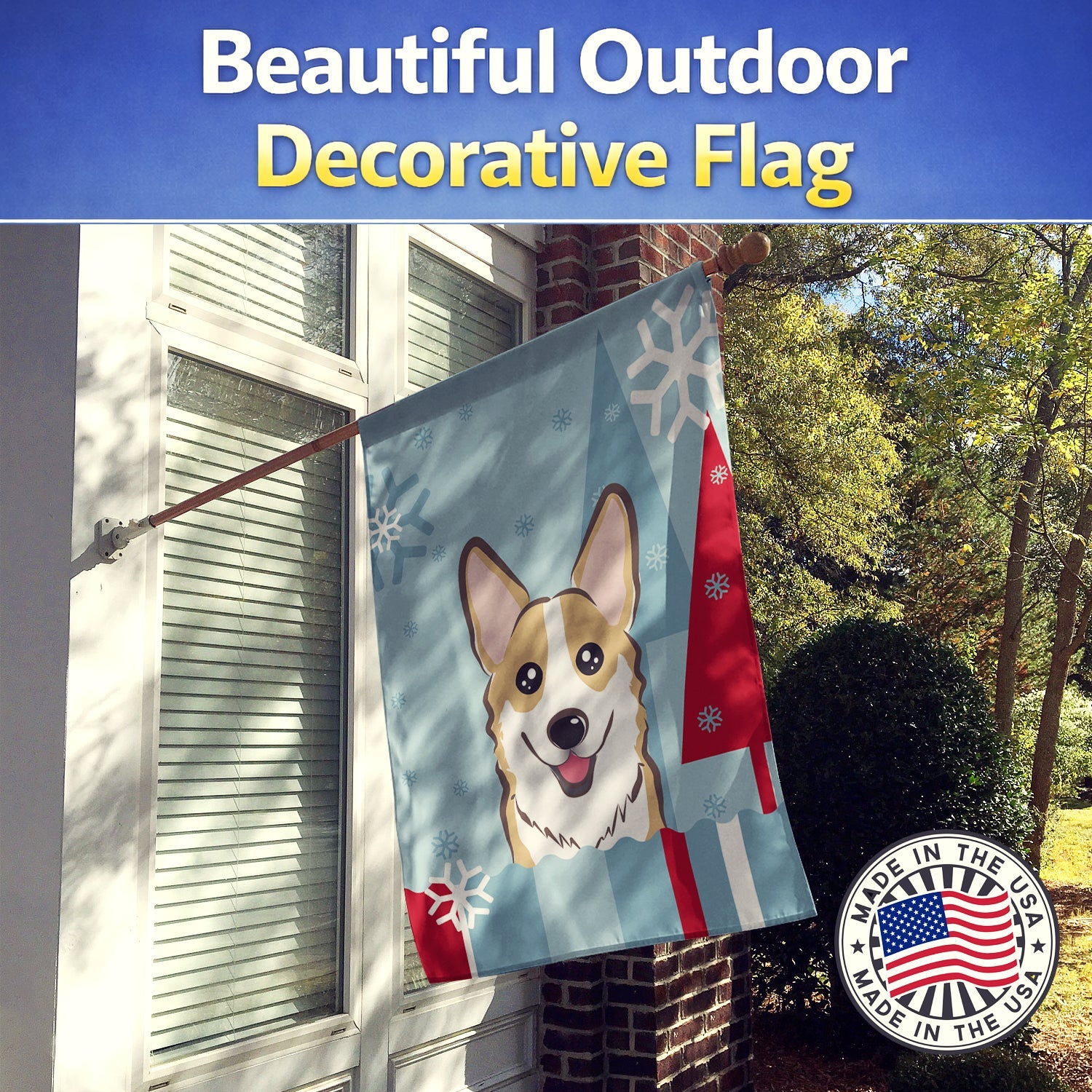 Winter Holiday Sable Corgi House Flag 28x40 Porch Sleeve Pole Decorative Outside Yard Banner Artwork Wall Hanging, Polyester