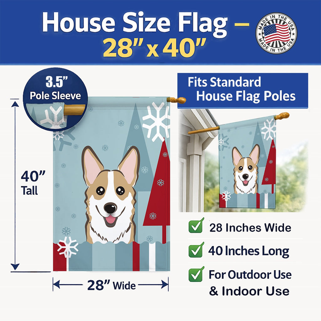 Winter Holiday Sable Corgi House Flag 28x40 Porch Sleeve Pole Decorative Outside Yard Banner Artwork Wall Hanging, Polyester