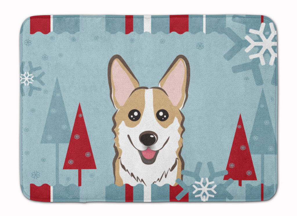 Winter Holiday Sable Corgi Memory Foam Kitchen Mat Machine Washable Anti-Fatigue Cushion Comfort Bath or Kitchen Rug