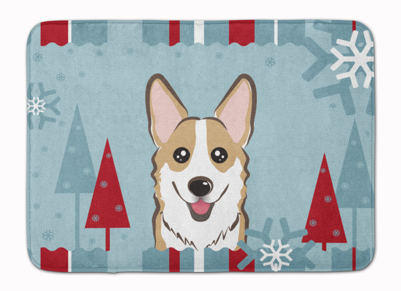 Winter Holiday Sable Corgi Memory Foam Kitchen Mat Machine Washable Anti-Fatigue Cushion Comfort Bath or Kitchen Rug