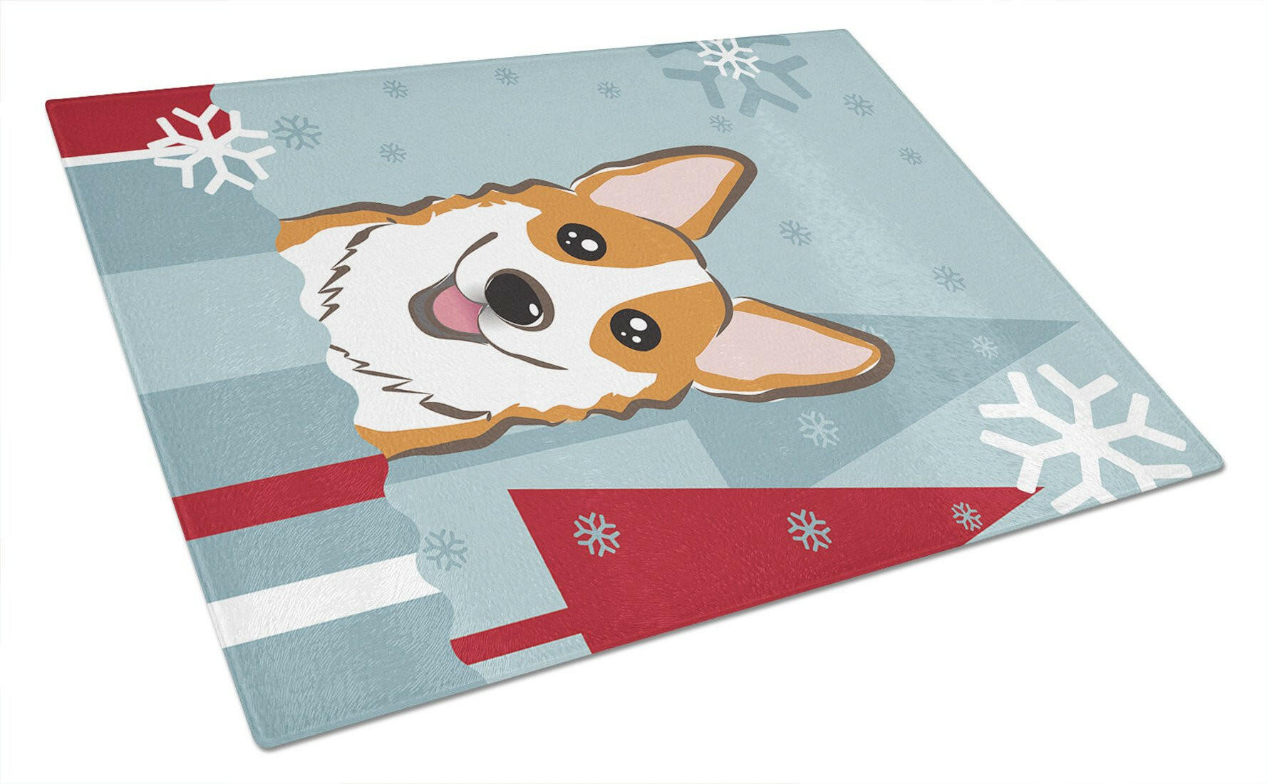 Winter Holiday Red Corgi Cutting Board Tempered Glass Kitchen Cutting Surface, Heat Resistant Chopping, Non-Slip Feet, Food Prep & Serving