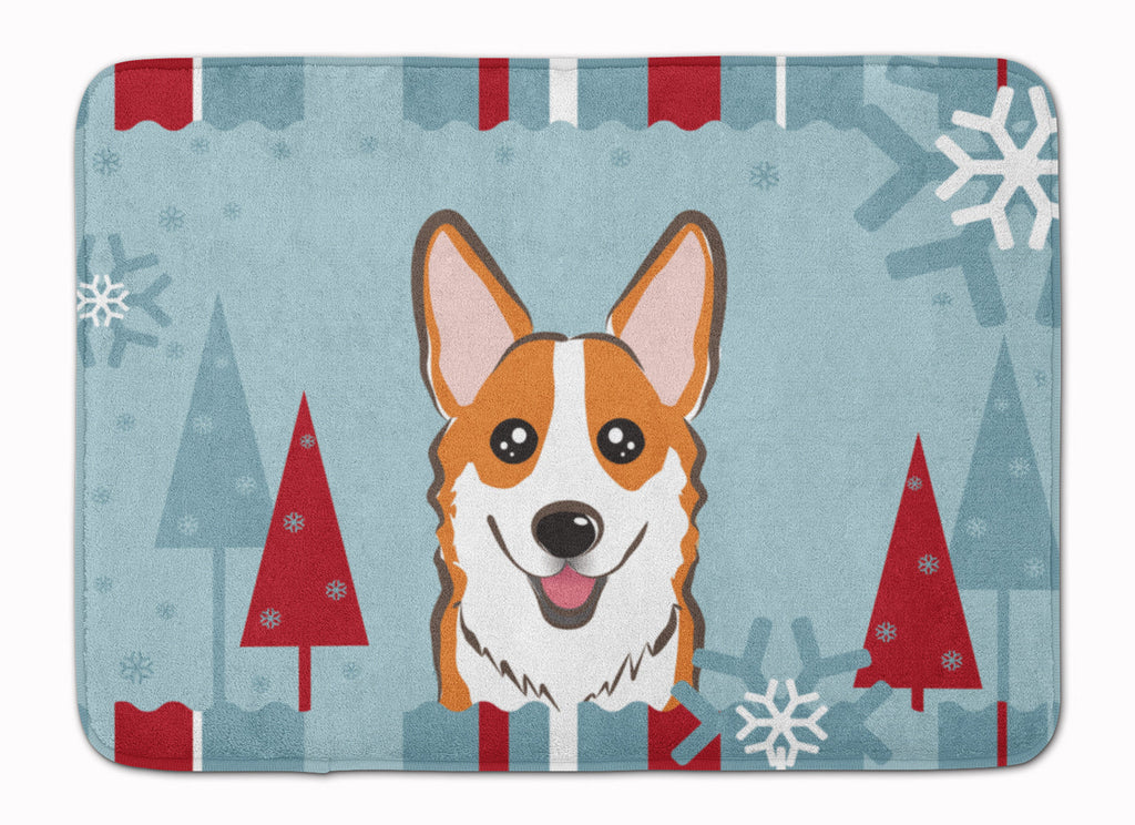Winter Holiday Red Corgi Memory Foam Kitchen Mat Machine Washable Anti-Fatigue Cushion Comfort Bath or Kitchen Rug