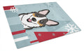 Winter Holiday Tricolor Corgi Cutting Board Tempered Glass Kitchen Cutting Surface, Heat Resistant Chopping, Non-Slip Feet, Food Prep & Serving