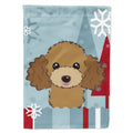 Winter Holiday Chocolate Brown Poodle House Flag 28x40 Porch Sleeve Pole Decorative Outside Yard Banner Artwork Wall Hanging, Polyester