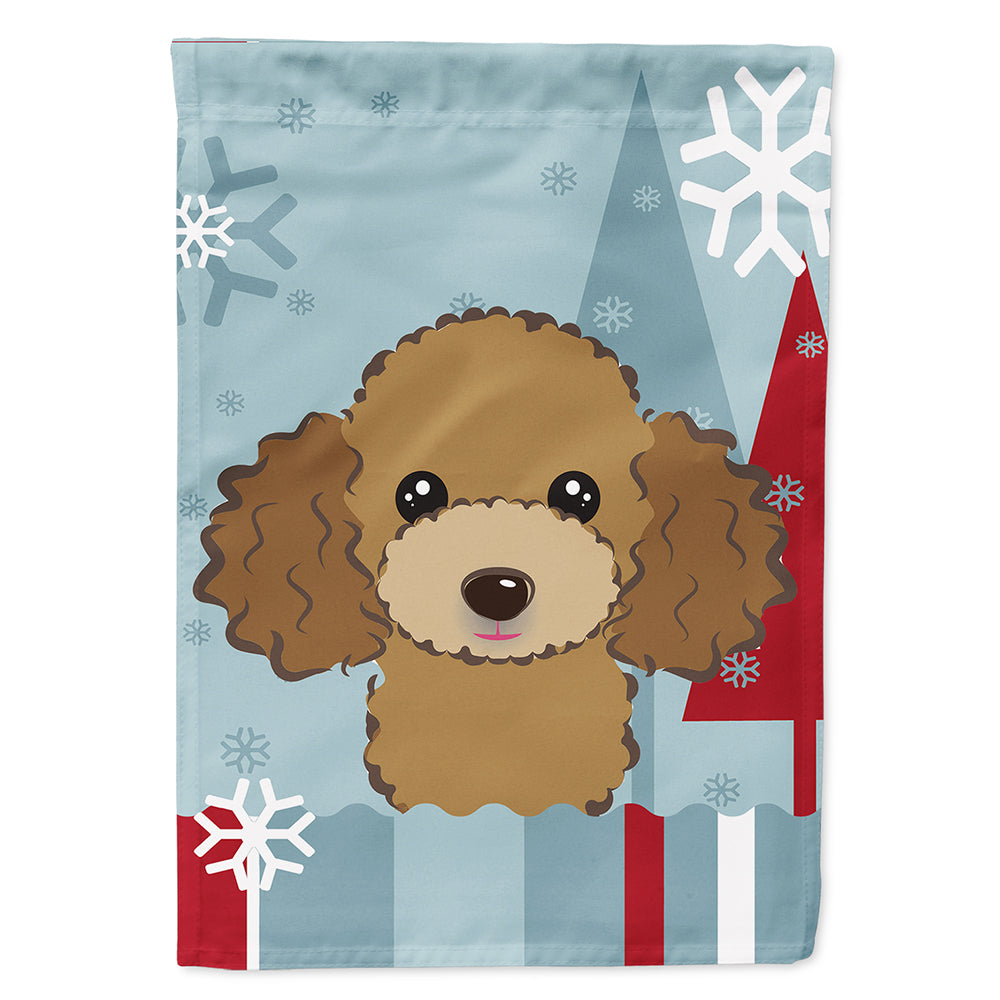 Winter Holiday Chocolate Brown Poodle House Flag 28x40 Porch Sleeve Pole Decorative Outside Yard Banner Artwork Wall Hanging, Polyester