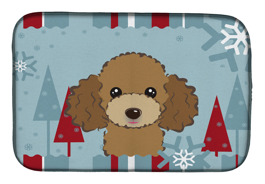 Winter Holiday Chocolate Brown Poodle Dish Drying Mat Absorbent Dish Drying Mat Pad for Kitchen Counter Dish Drainer Mat for Countertop, 14 x 21", Multicolor