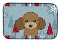 Winter Holiday Chocolate Brown Poodle Dish Drying Mat Absorbent Dish Drying Mat Pad for Kitchen Counter Dish Drainer Mat for Countertop, 14 x 21", Multicolor