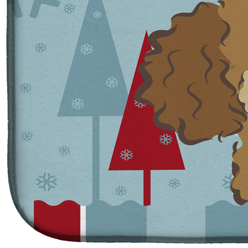 Winter Holiday Chocolate Brown Poodle Dish Drying Mat Absorbent Dish Drying Mat Pad for Kitchen Counter Dish Drainer Mat for Countertop, 14 x 21", Multicolor