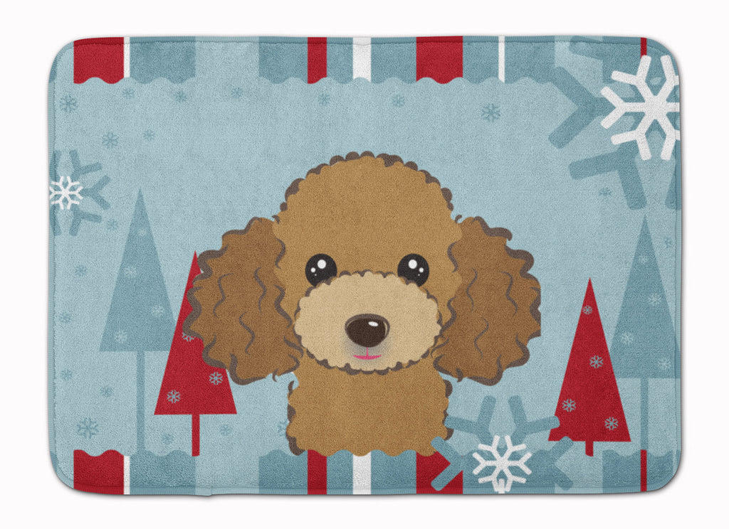 Winter Holiday Chocolate Brown Poodle Memory Foam Kitchen Mat Machine Washable Anti-Fatigue Cushion Comfort Bath or Kitchen Rug