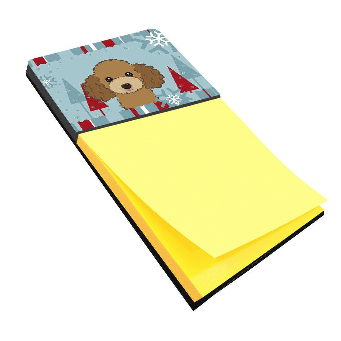 Winter Holiday Chocolate Brown Poodle Watercolor Sticky Note Holder Refillable Dispenser Desk Accessory 3x3 Pad Gift