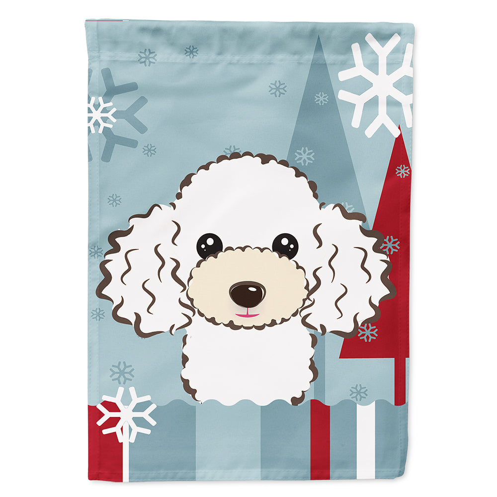 Winter Holiday White Poodle House Flag 28x40 Porch Sleeve Pole Decorative Outside Yard Banner Artwork Wall Hanging, Polyester