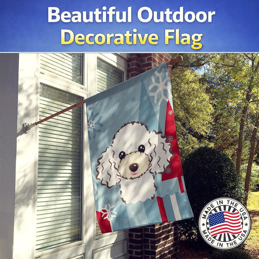 Winter Holiday White Poodle House Flag 28x40 Porch Sleeve Pole Decorative Outside Yard Banner Artwork Wall Hanging, Polyester