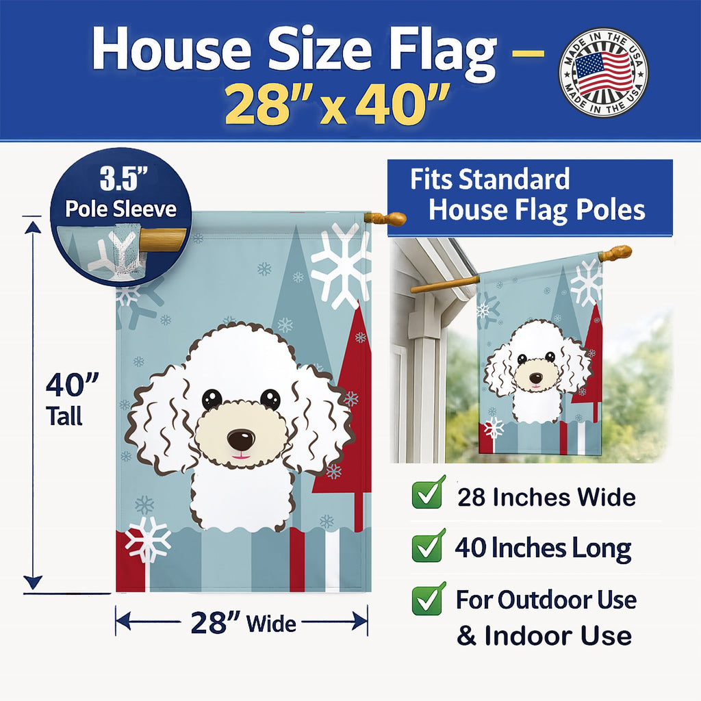 Winter Holiday White Poodle House Flag 28x40 Porch Sleeve Pole Decorative Outside Yard Banner Artwork Wall Hanging, Polyester