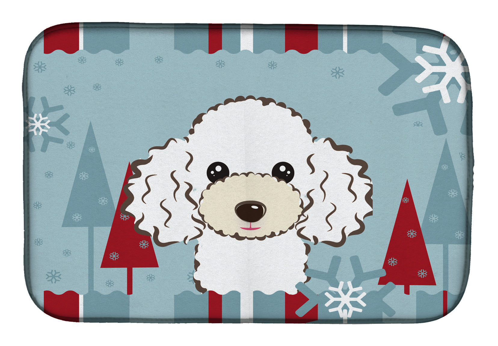 Winter Holiday White Poodle Dish Drying Mat Absorbent Dish Drying Mat Pad for Kitchen Counter Dish Drainer Mat for Countertop, 14 x 21", Multicolor