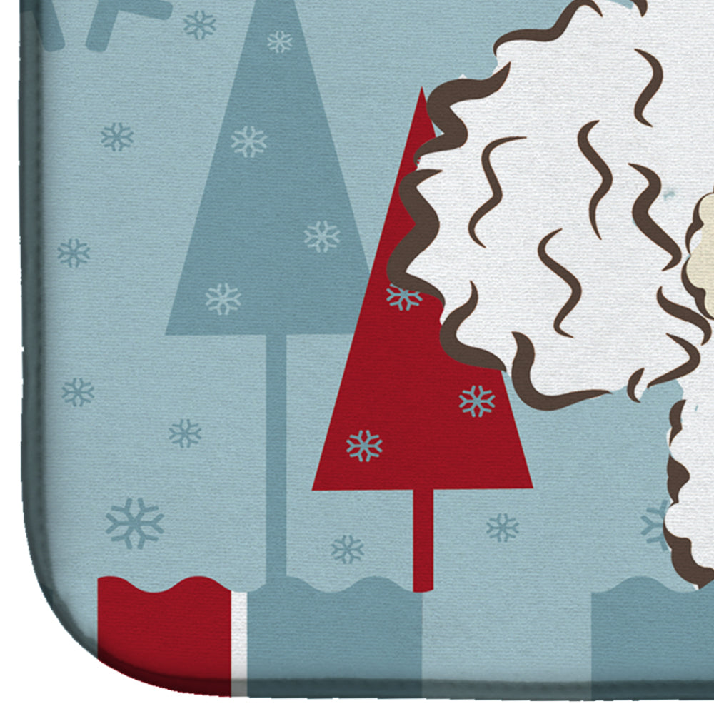 Winter Holiday White Poodle Dish Drying Mat Absorbent Dish Drying Mat Pad for Kitchen Counter Dish Drainer Mat for Countertop, 14 x 21", Multicolor