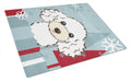 Winter Holiday White Poodle Cutting Board Tempered Glass Kitchen Cutting Surface, Heat Resistant Chopping, Non-Slip Feet, Food Prep & Serving
